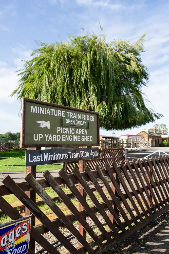 Bucks Railway Centre. Miniature train rides sign.