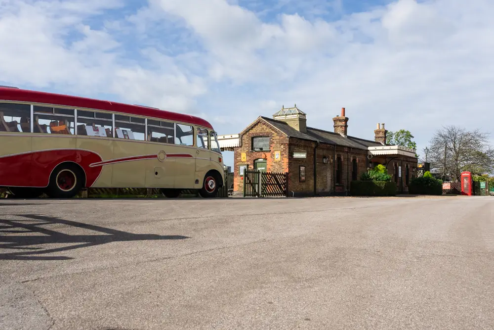 Bucks Railway Centre. Coach parked outside railway station