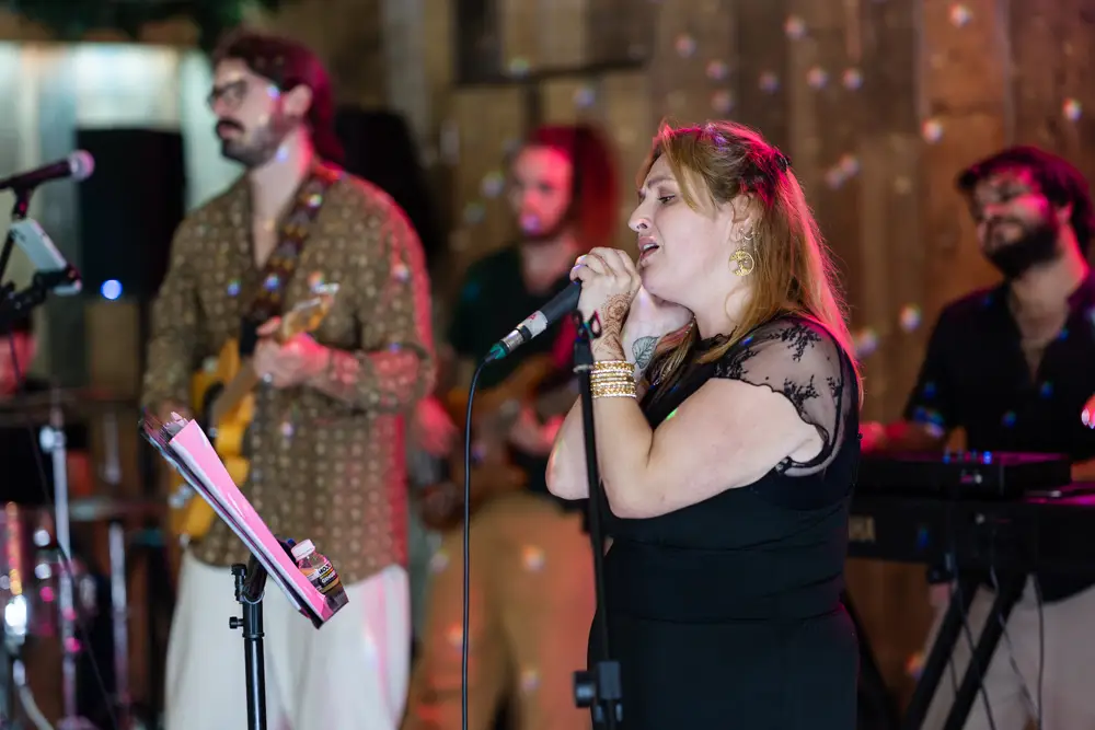 Notley Tythe Barn Wedding Photography. live band