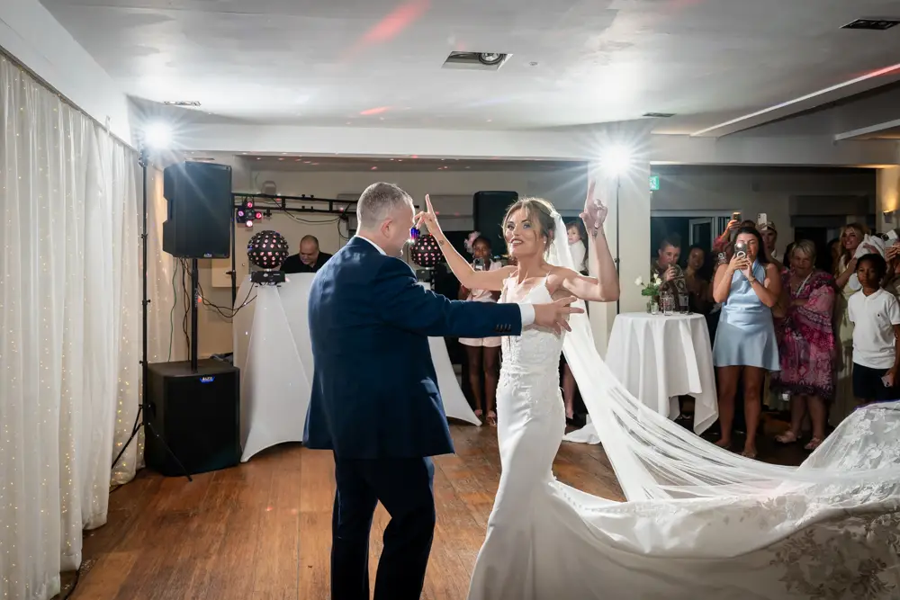 Stoke Place wedding photographer. bride and groom first dance.