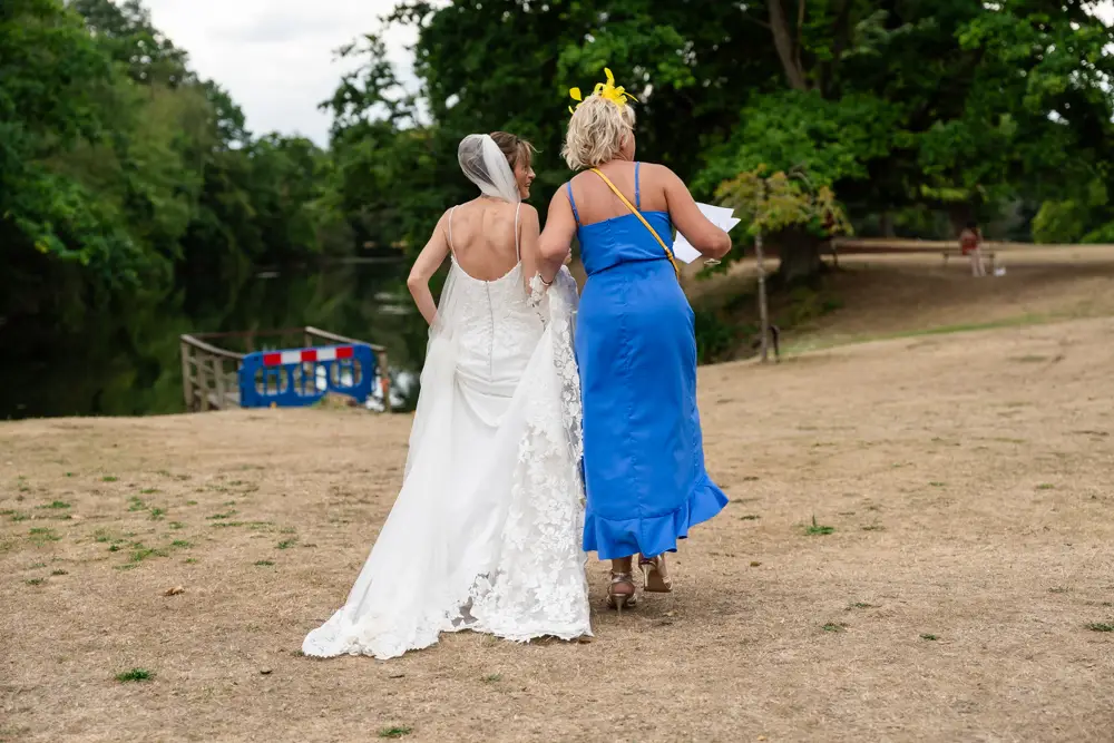 Stoke Place wedding photographer. bride and guest.