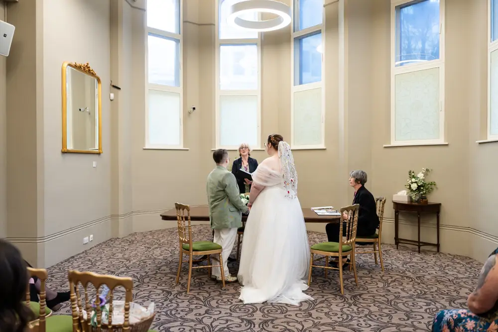 Reading Town Hall wedding photographer. Newlyweds after ceremony at the town hall.