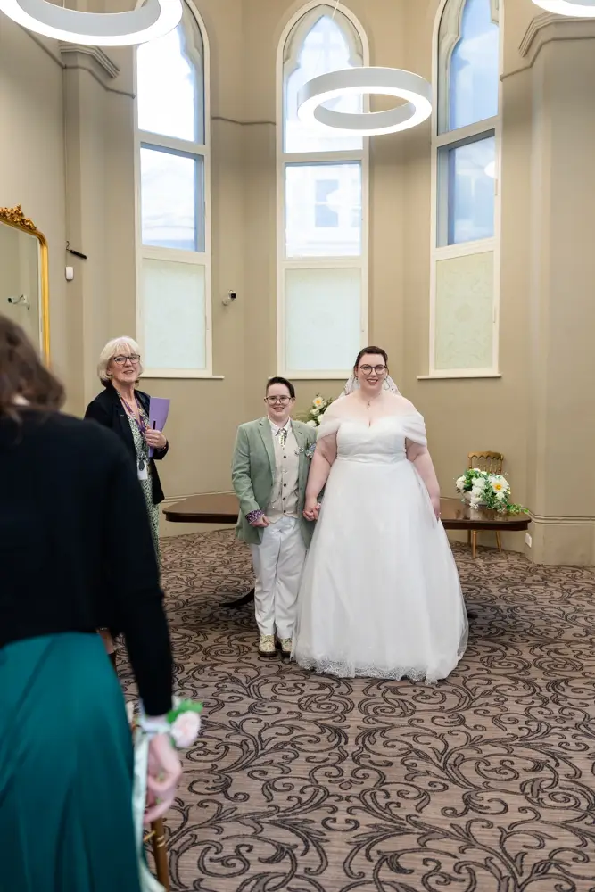 Reading Town Hall wedding photographer. Newlyweds after ceremony at the town hall.