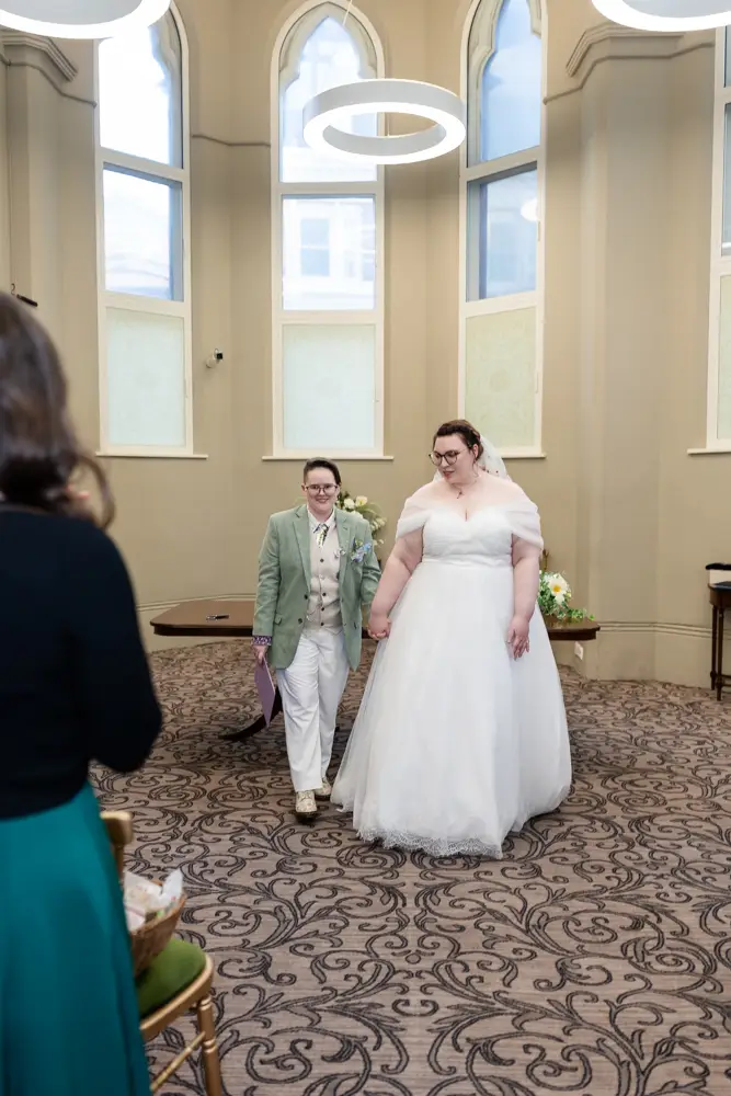 Reading Town Hall wedding photographer. Newlyweds leaving ceremony at the town hall.