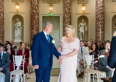 Stowe House wedding photographer. Bride and groom moments before their first kiss