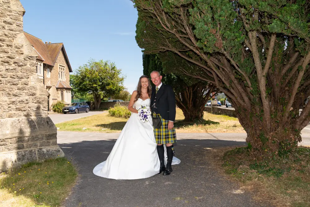 Oxfordshire Wedding Photographer. Bride with father before ceremony at Our Lady and St Edmund's church in Abingdon.