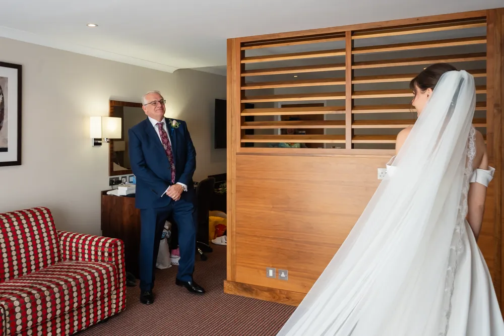 Father of the brides first look. Bull Hotel bridal prep.
