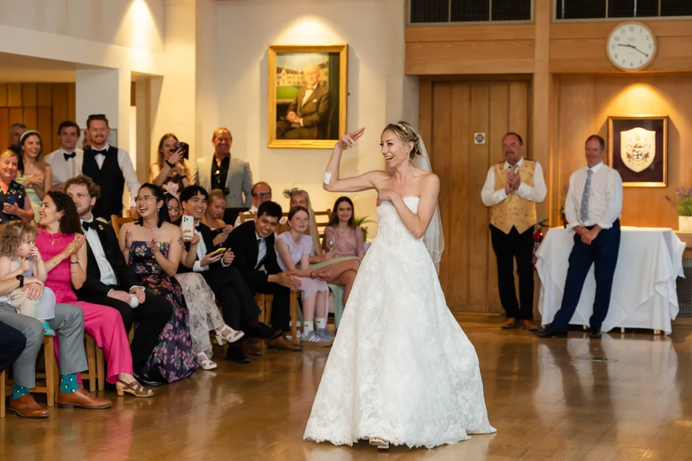 St Cross College wedding photographer. Bride and groom first dance to Where is my Husband.