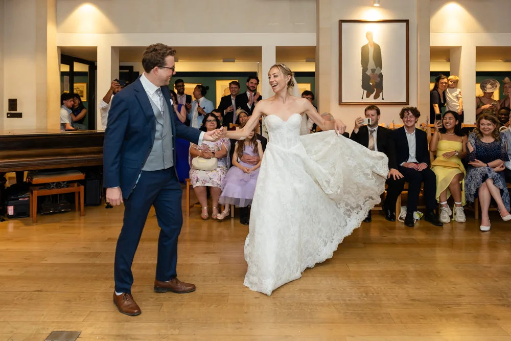 St Cross College wedding photographer. Bride and groom first dance